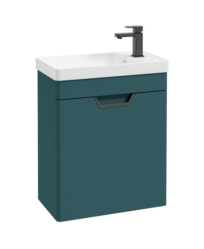Freya Wall Hung 55Cm Single Door Cloakroom Unit Matt Ocean Blue-Black Handle