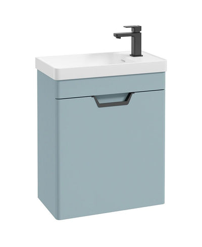 Freya Wall Hung 55Cm Single Door Cloakroom Unit Matt Morning Sky Blue-Black Handle