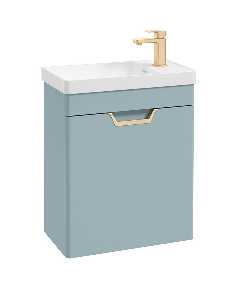Freya Wall Hung 55Cm Single Door Cloakroom Unit Matt Morning Sky Blue-Gold Handle