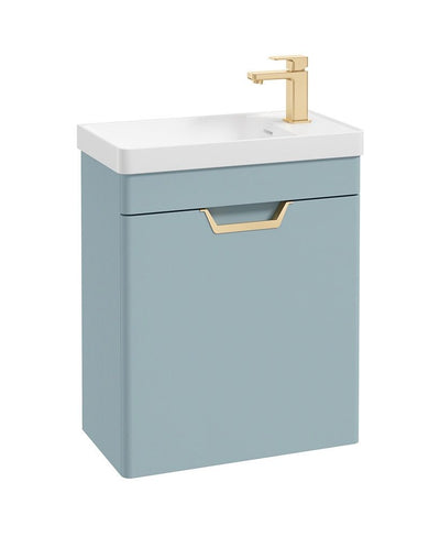 Freya Wall Hung 55Cm Single Door Cloakroom Unit Matt Morning Sky Blue-Gold Handle