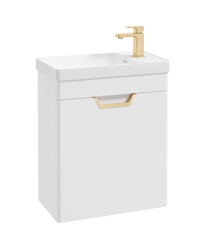 Freya Wall Hung 55Cm Single Door Cloakroom Unit Matt White-Gold Handle