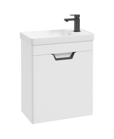 Freya Wall Hung 55Cm Single Door Cloakroom Unit Matt White-Black Handle