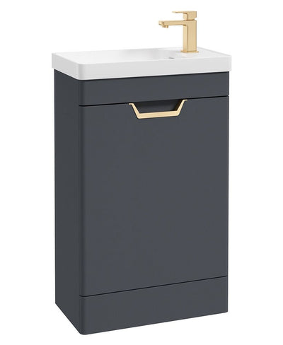 Freya Floorstanding 55Cm Single Door Cloakroom Unit Matt Night Sky Blue-Gold Handle