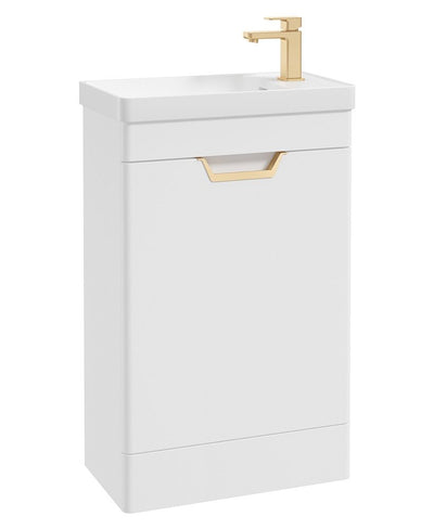 Freya Floorstanding 55Cm Single Door Cloakroom Unit Matt White-Gold Handle