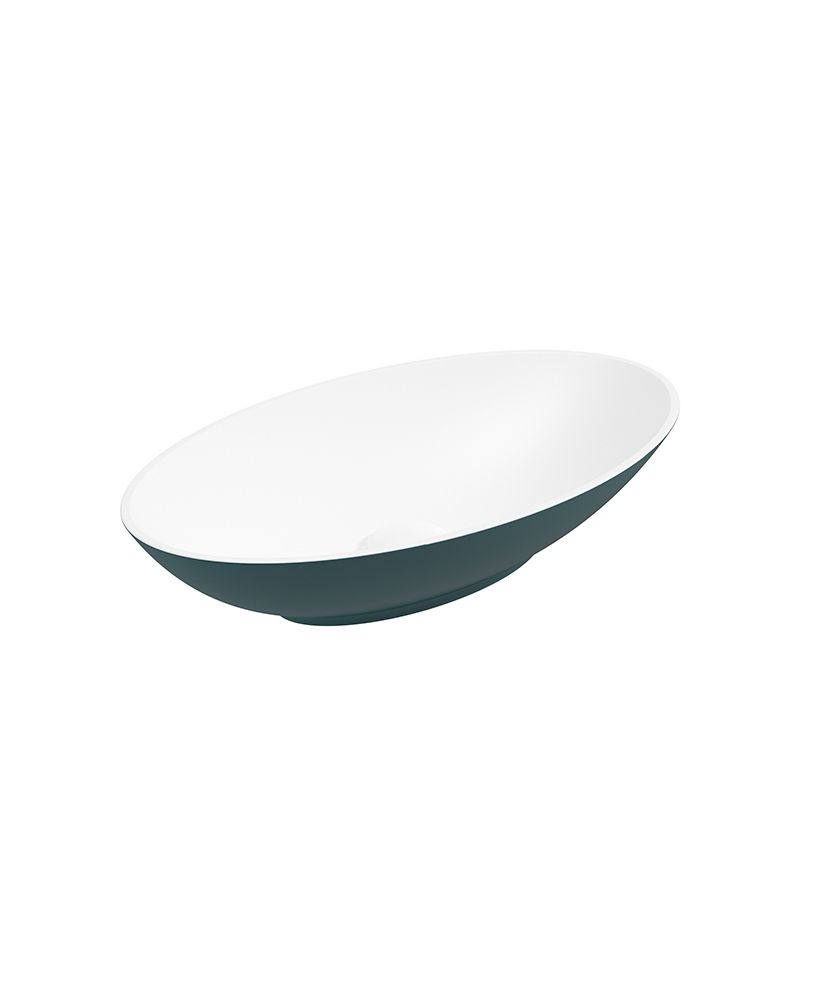 Skal Oval 60Cm Countertop Basin White-Ocean Blue & Waste