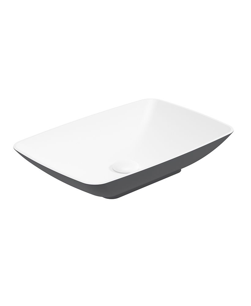 Skal Rectangle 60Cm Countertop Basin White-Midnight Grey & Waste