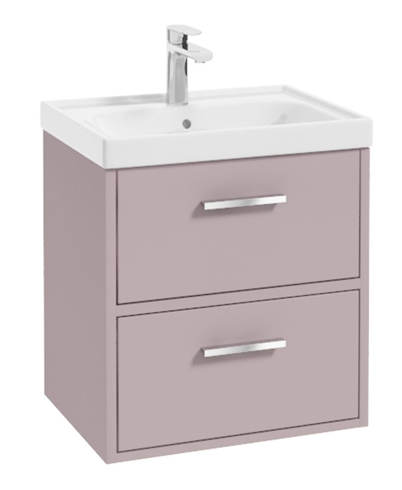 Finland Wall Hung 50Cm Two Drawer Unit Matt Cashmere Pink-Chrome Handles