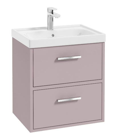Finland Wall Hung 50Cm Two Drawer Unit Matt Cashmere Pink-Chrome Handles
