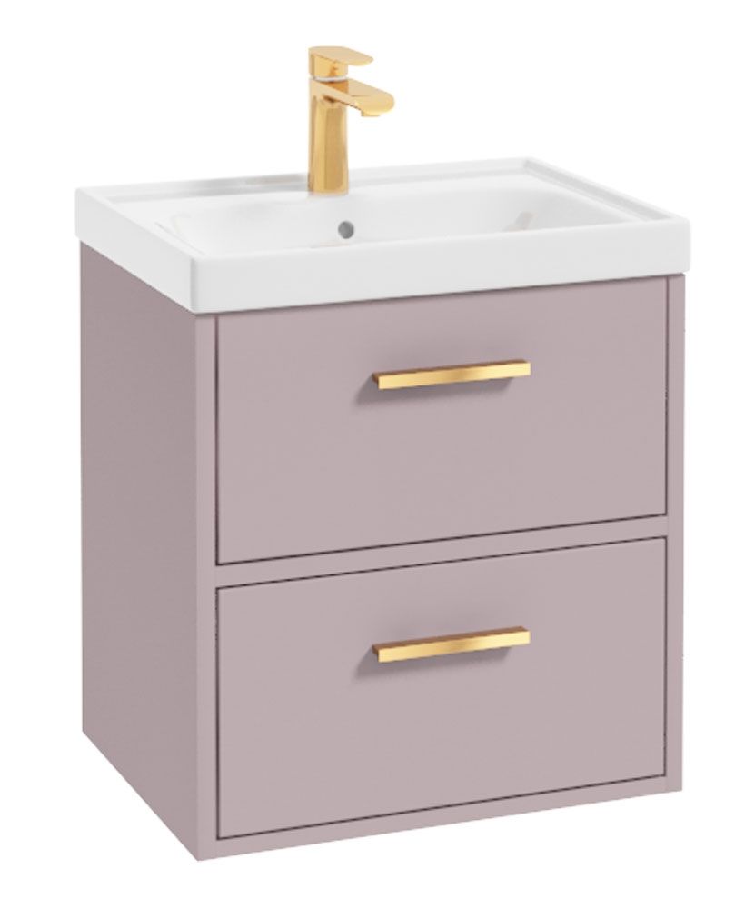 Finland Wall Hung 50Cm Two Drawer Unit Matt Cashmere Pink-Gold Handles