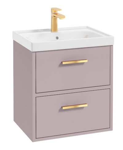 Finland Wall Hung 50Cm Two Drawer Unit Matt Cashmere Pink-Gold Handles