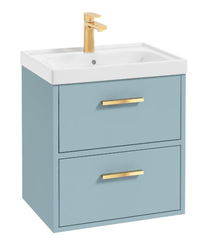 Finland Wall Hung 50Cm Two Drawer Unit Matt Morning Sky Blue-Gold Handles