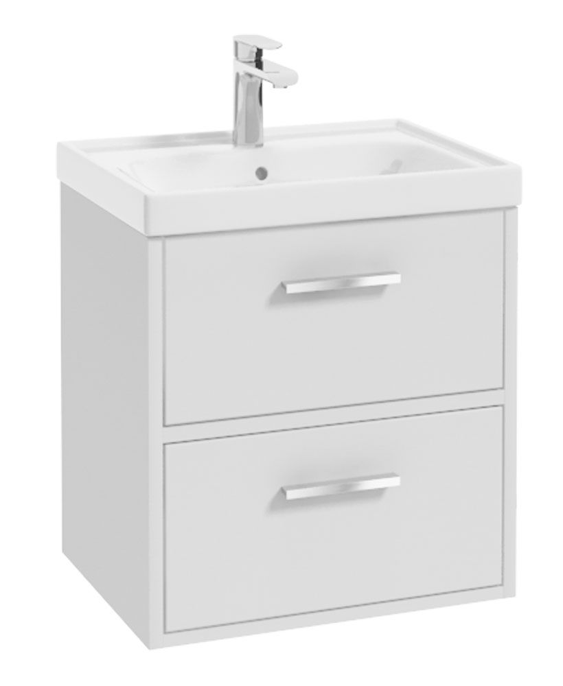 Finland Wall Hung 50Cm Two Drawer Unit Matt White-Chrome Handles