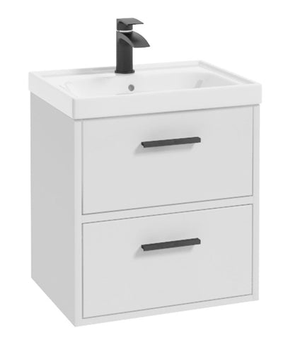 Finland Wall Hung 50Cm Two Drawer Unit Matt White-Black Handles