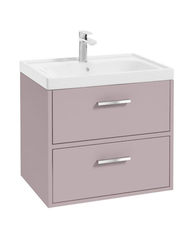 Finland Wall Hung 60Cm Two Drawer Unit Matt Cashmere Pink-Chrome Handles