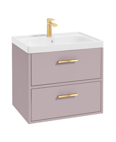 Finland Wall Hung 60Cm Two Drawer Unit Matt Cashmere Pink-Gold Handles