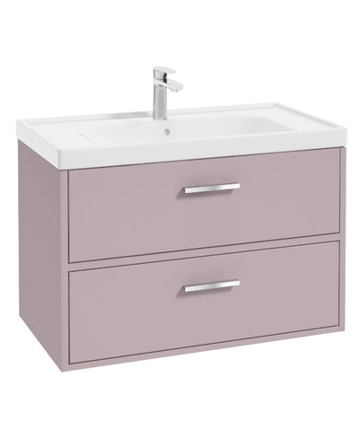 Finland Wall Hung 80Cm Two Drawer Unit Matt Cashmere Pink-Chrome Handles