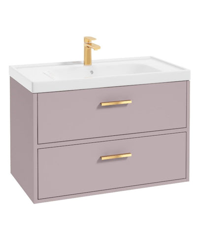Finland Wall Hung 80Cm Two Drawer Unit Matt Cashmere Pink-Gold Handles