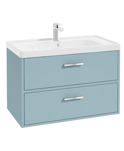 Finland Wall Hung 80Cm Two Drawer Unit Matt Morning Sky Blue-Chrome Handles