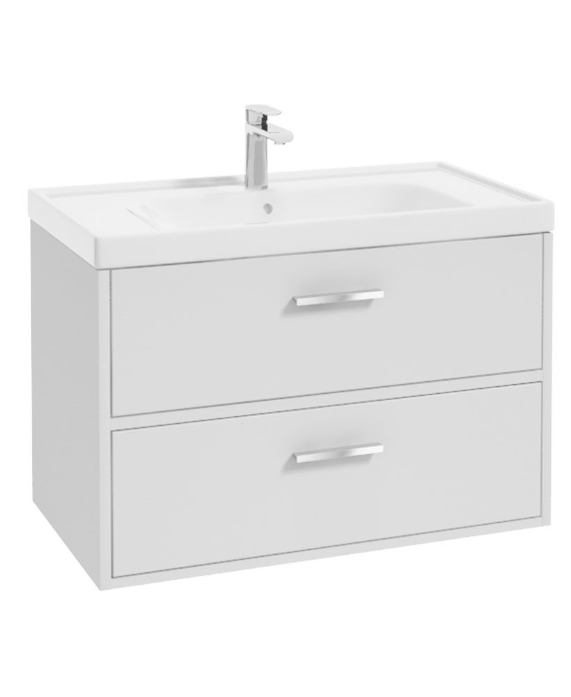 Finland Wall Hung 80Cm Two Drawer Unit Matt White-Chrome Handles