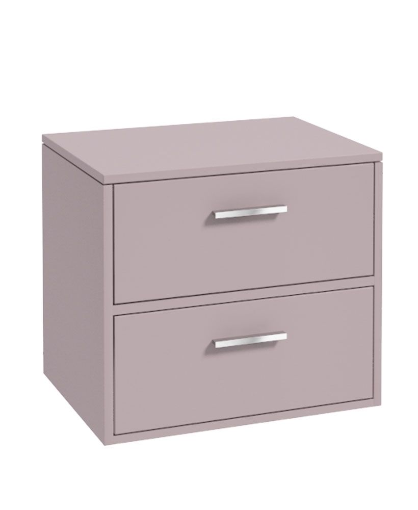 Finland Wall Hung 60Cm Two Drawer Countertop Unit Matt Cashmere Pink-Chrome Handles