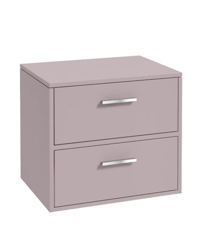 Finland Wall Hung 60Cm Two Drawer Countertop Unit Matt Cashmere Pink-Chrome Handles