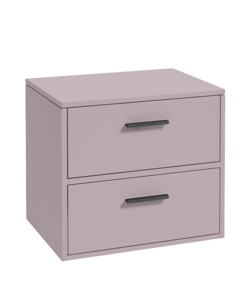 Finland Wall Hung 60Cm Two Drawer Countertop Unit Matt Cashmere Pink-Black Handles