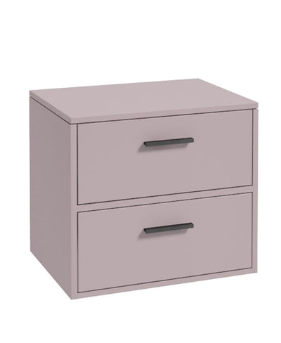 Finland Wall Hung 60Cm Two Drawer Countertop Unit Matt Cashmere Pink-Black Handles