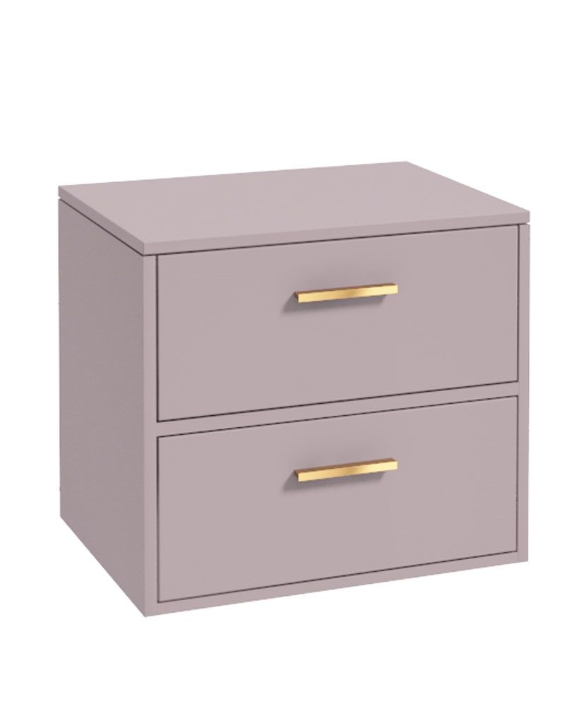 Finland Wall Hung 60Cm Two Drawer Countertop Unit Matt Cashmere Pink-Gold Handles