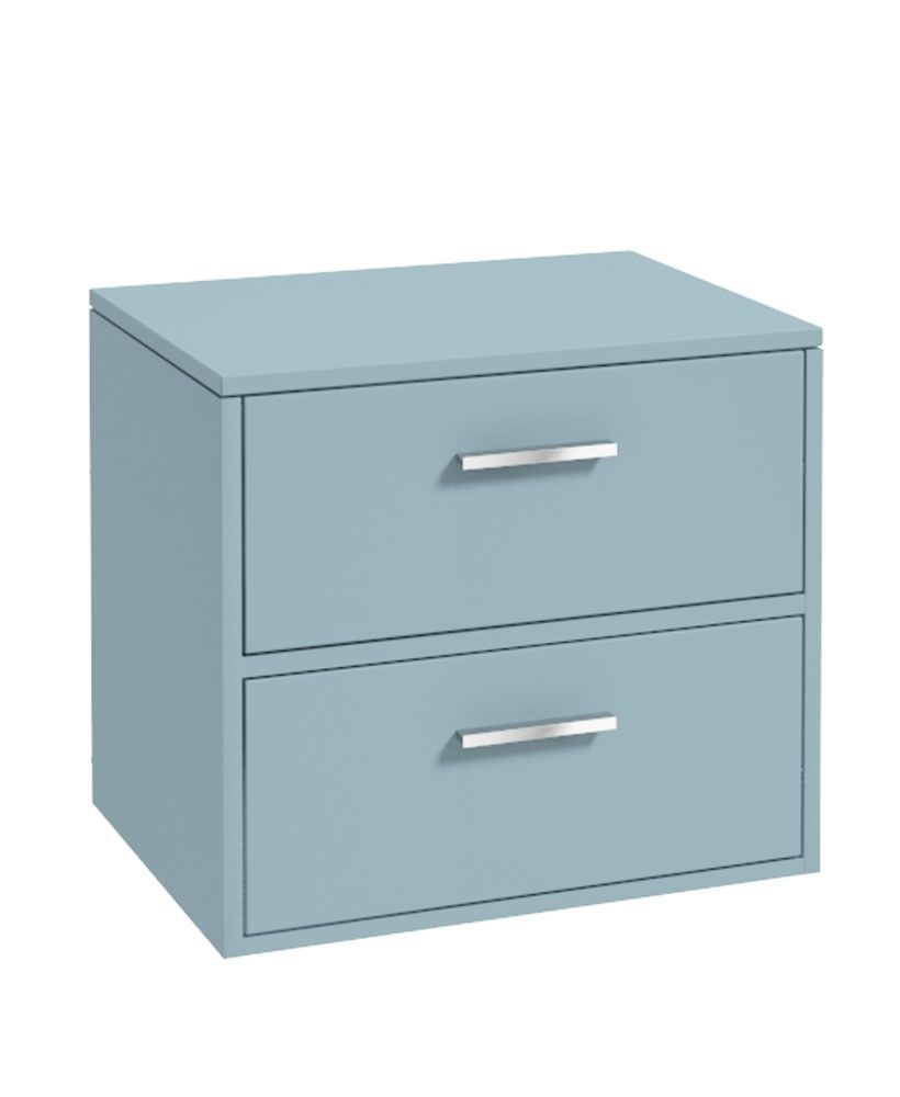Finland Wall Hung 60Cm Two Drawer Countertop Unit Matt Morning Sky Blue-Chrome Handles