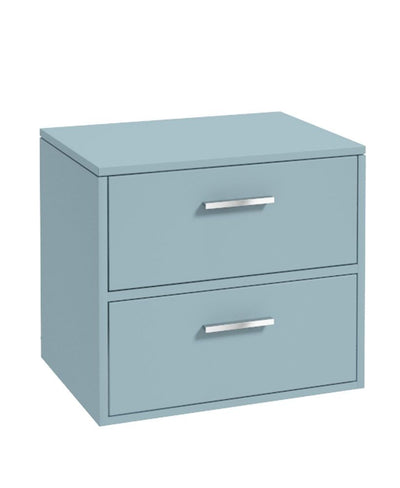 Finland Wall Hung 60Cm Two Drawer Countertop Unit Matt Morning Sky Blue-Chrome Handles