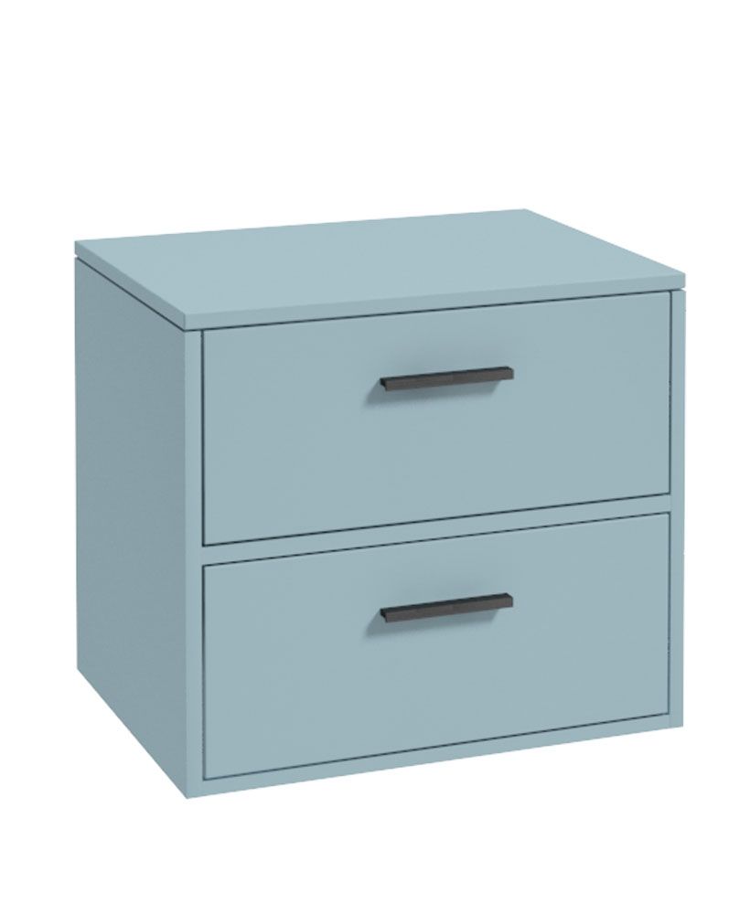 Finland Wall Hung 60Cm Two Drawer Countertop Unit Matt Morning Sky Blue-Black Handles