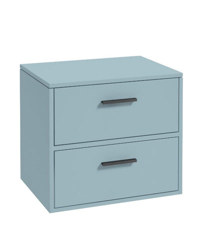 Finland Wall Hung 60Cm Two Drawer Countertop Unit Matt Morning Sky Blue-Black Handles
