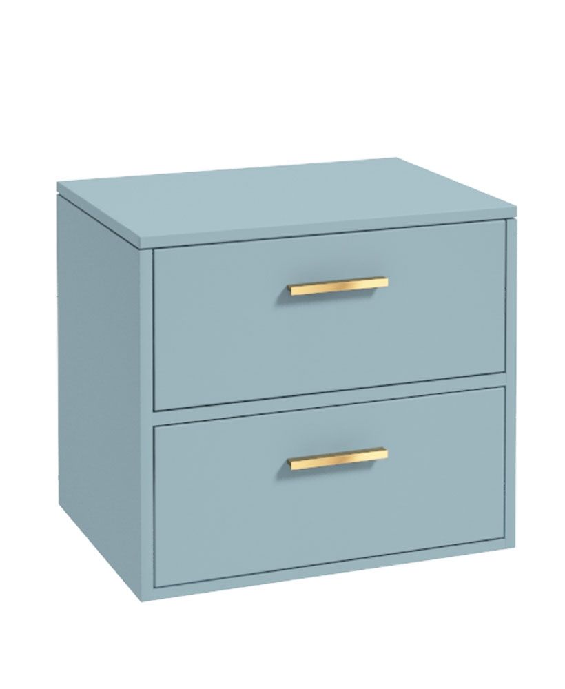 Finland Wall Hung 60Cm Two Drawer Countertop Unit Matt Morning Sky Blue-Gold Handles