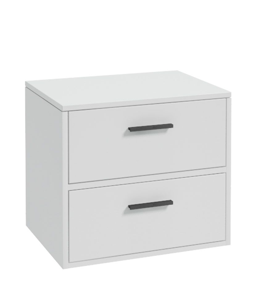 Finland Wall Hung 60Cm Two Drawer Countertop Unit Matt White-Black Handles