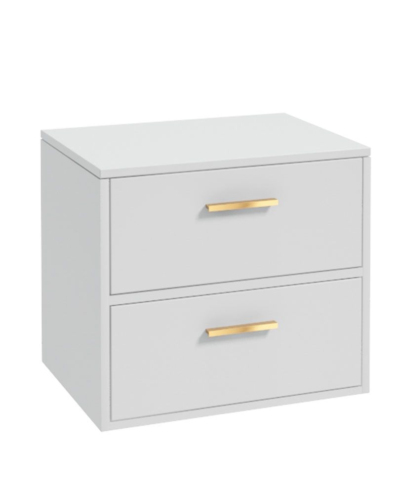 Finland Wall Hung 60Cm Two Drawer Countertop Unit Matt White-Gold Handles