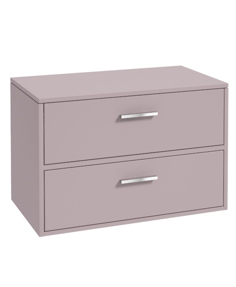 Finland Wall Hung 80Cm Two Drawer Countertop Unit Matt Cashmere Pink-Chrome Handles