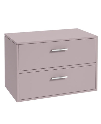 Finland Wall Hung 80Cm Two Drawer Countertop Unit Matt Cashmere Pink-Chrome Handles