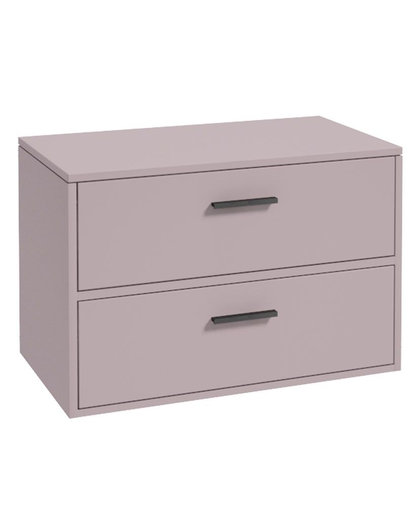 Finland Wall Hung 80Cm Two Drawer Countertop Unit Matt Cashmere Pink-Black Handles