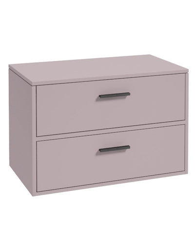 Finland Wall Hung 80Cm Two Drawer Countertop Unit Matt Cashmere Pink-Black Handles