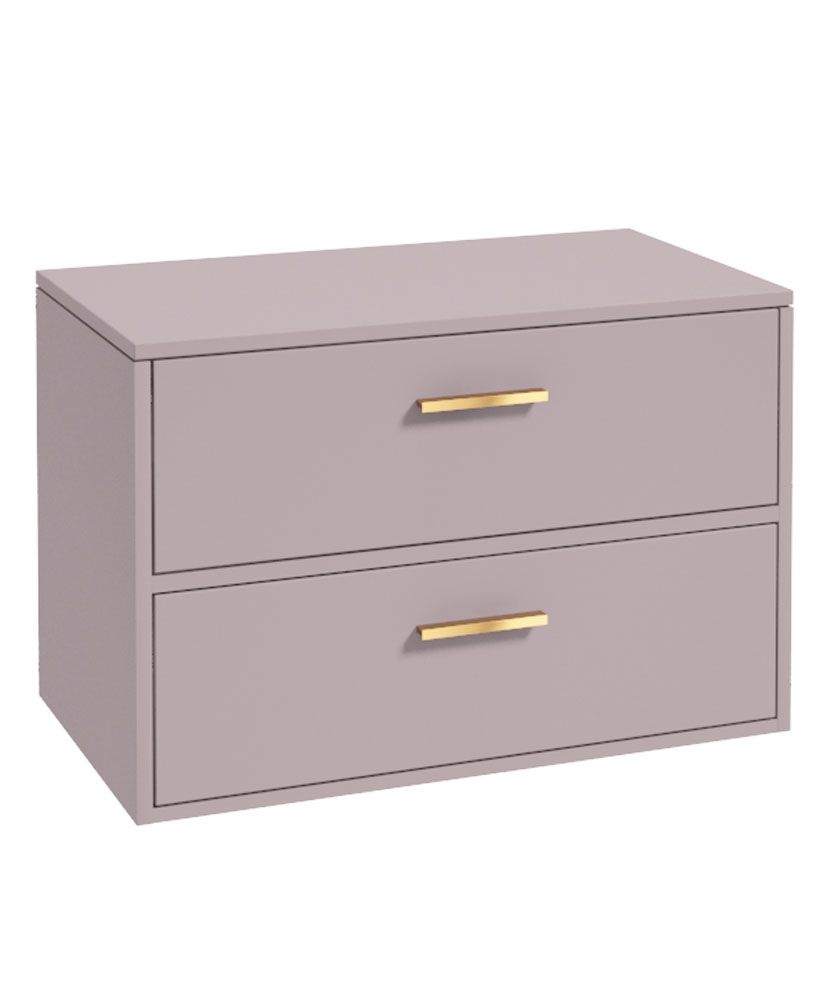 Finland Wall Hung 80Cm Two Drawer Countertop Unit Matt Cashmere Pink-Gold Handles