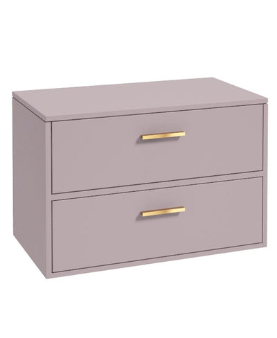 Finland Wall Hung 80Cm Two Drawer Countertop Unit Matt Cashmere Pink-Gold Handles