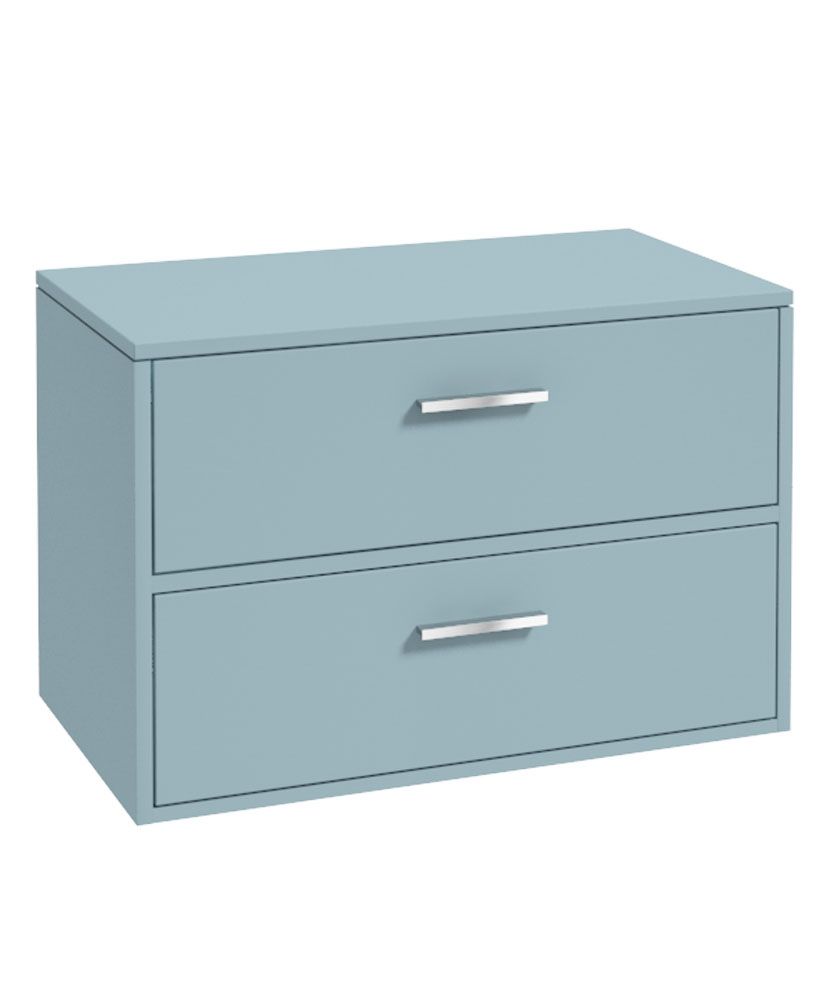 Finland Wall Hung 80Cm Two Drawer Countertop Unit Matt Morning Sky Blue-Chrome Handles