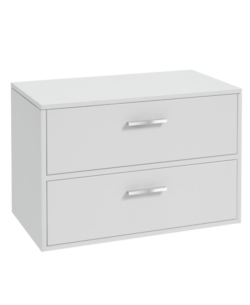 Finland Wall Hung 80Cm Two Drawer Countertop Unit Matt White-Chrome Handles