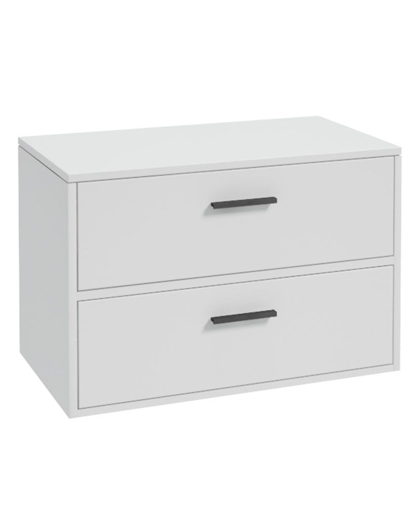 Finland Wall Hung 80Cm Two Drawer Countertop Unit Matt White-Black Handles