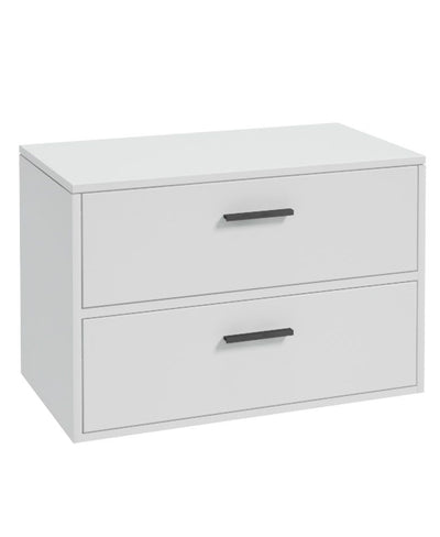 Finland Wall Hung 80Cm Two Drawer Countertop Unit Matt White-Black Handles