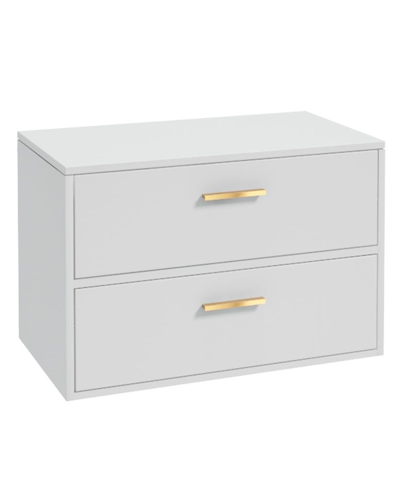 Finland Wall Hung 80Cm Two Drawer Countertop Unit Matt White-Gold Handles