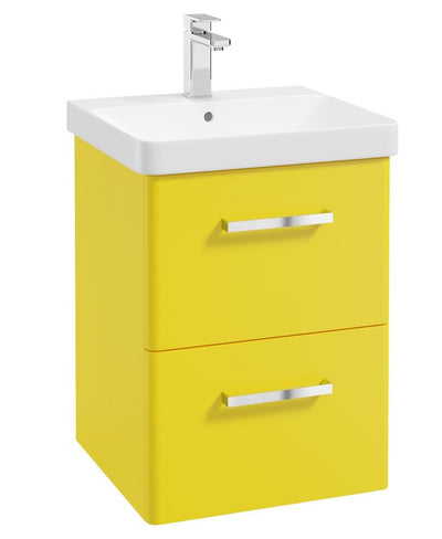 Kora Wall Hung 50Cm Two Drawer Unit Matt Sun-Kissed Yellow-Chrome Handle