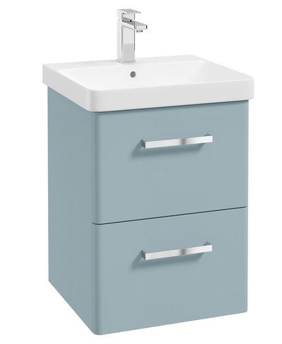 Kora Wall Hung 50Cm Two Drawer Unit Matt Morning Sky Blue-Chrome Handle