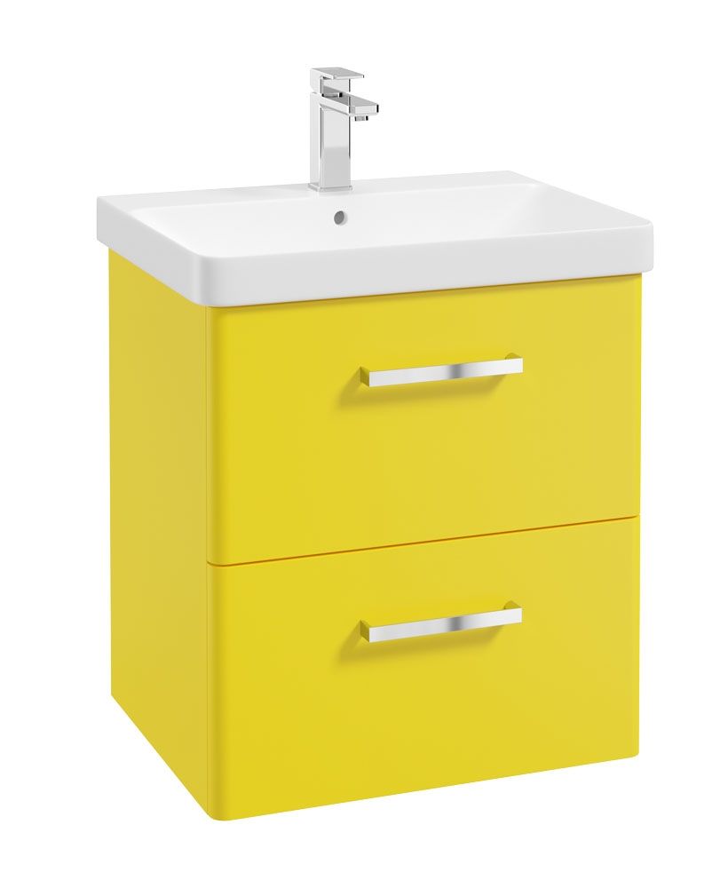 Kora Wall Hung 60Cm Two Drawer Unit Matt Sun-Kissed Yellow-Chrome Handle