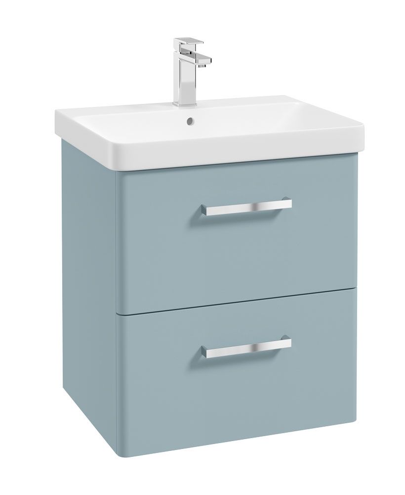 Kora Wall Hung 60Cm Two Drawer Unit Matt Morning Sky Blue-Chrome Handle
